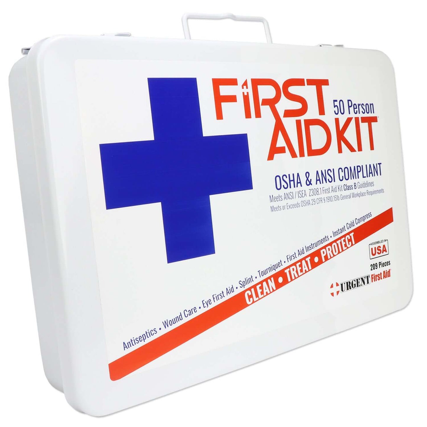 Bulk First Aid Kit, Metal, 209 Pieces, ANSI B, 50 Person in a portable steel case.