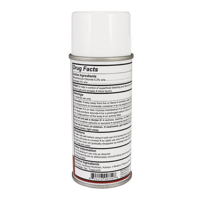 instant blood clotting spray back of can