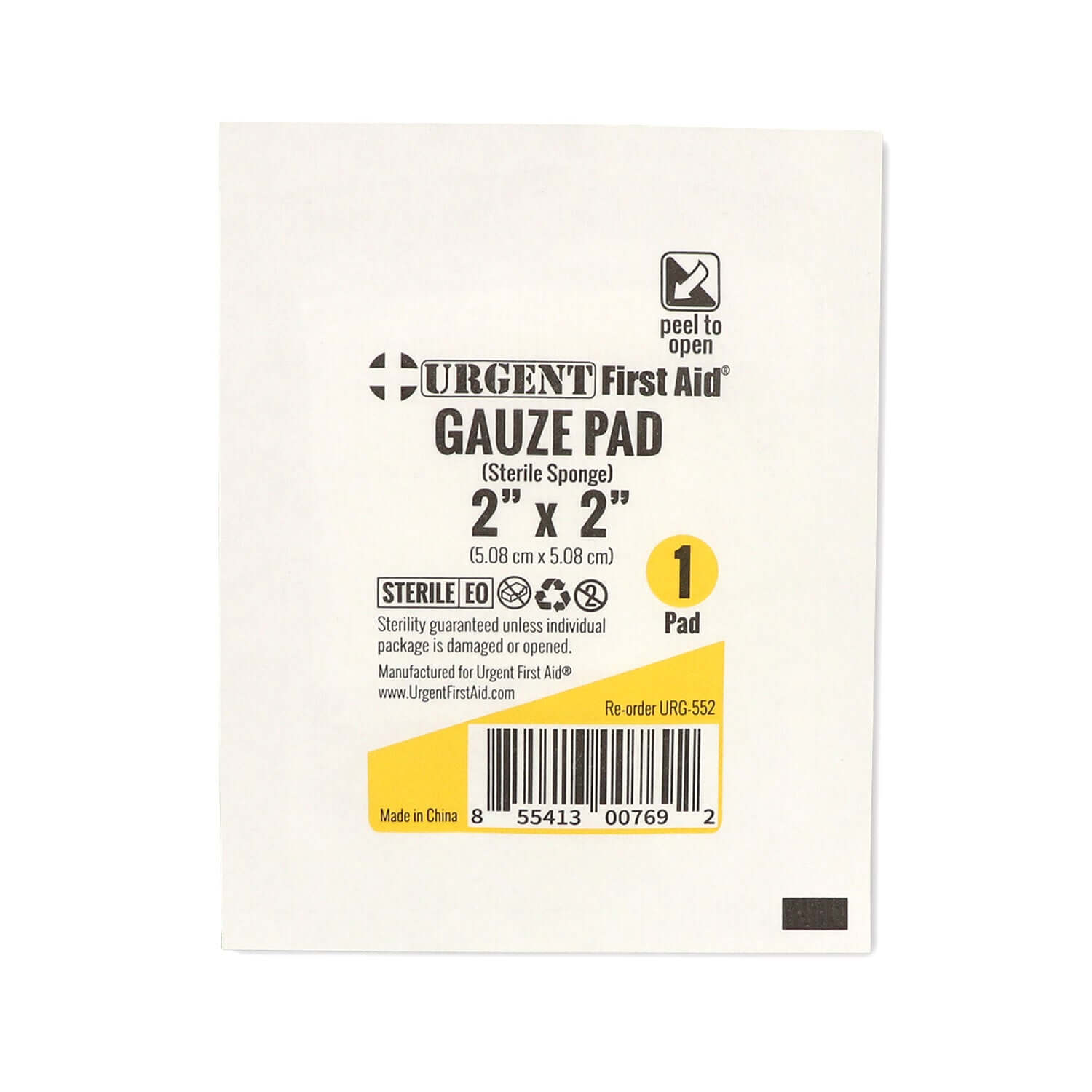 URG-552 Gauze Pad Sterile 1's, 2"x 2", 12 Ply Urgent First Aid® sterile gauze packet for wound dressing
