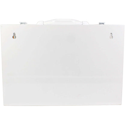 2 shelf  ANSI A first aid cabinet with mounting brackets for wall mounting solid metal water resistant white case wall mountable first aid 1st aid