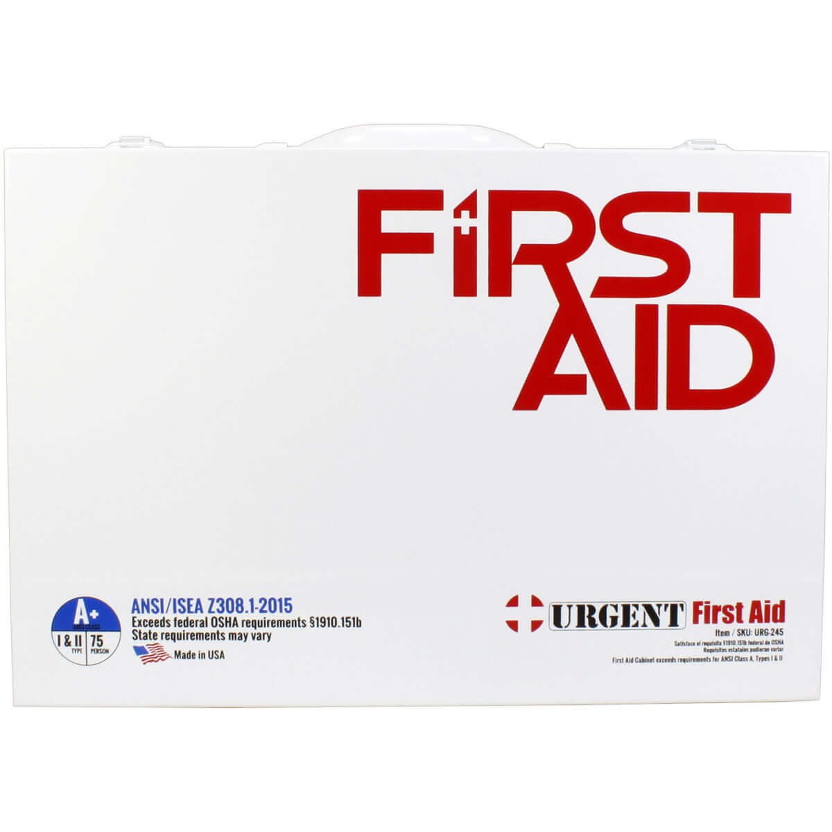 Metal white case of Industrial ANSI A+ First Aid Station with 2 shelves of first aid supplies