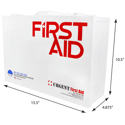 Measurements for ANSI A first aid box station metal case white with red first aid logo stainless steel 1st aid cabinet 2-shelf