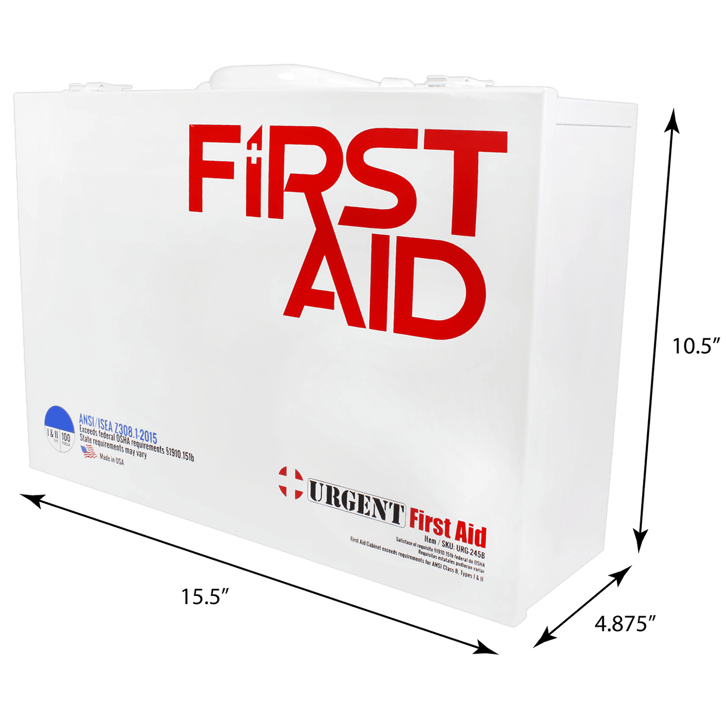 Measurements for ANSI B first aid box station metal case white with red first aid logo stainless steel 1st aid cabinet 2-shelf