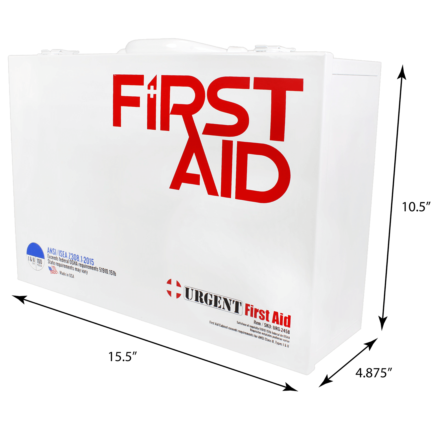 Measurements for ANSI B first aid box station metal case white with red first aid logo stainless steel 1st aid cabinet 2-shelf