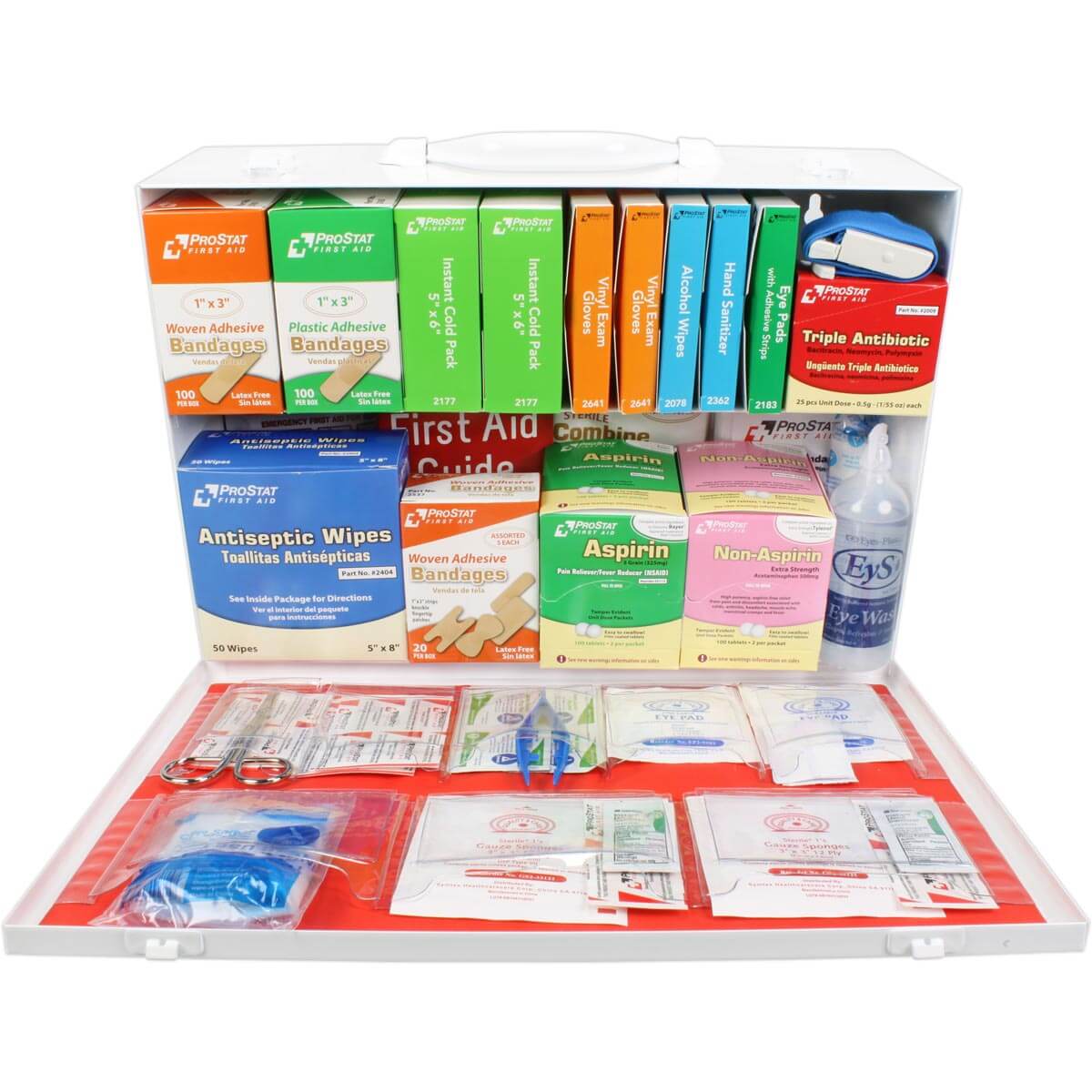 2-Shelf commercial ANSI B+ First Aid cabinet with Door Pockets metal white door open