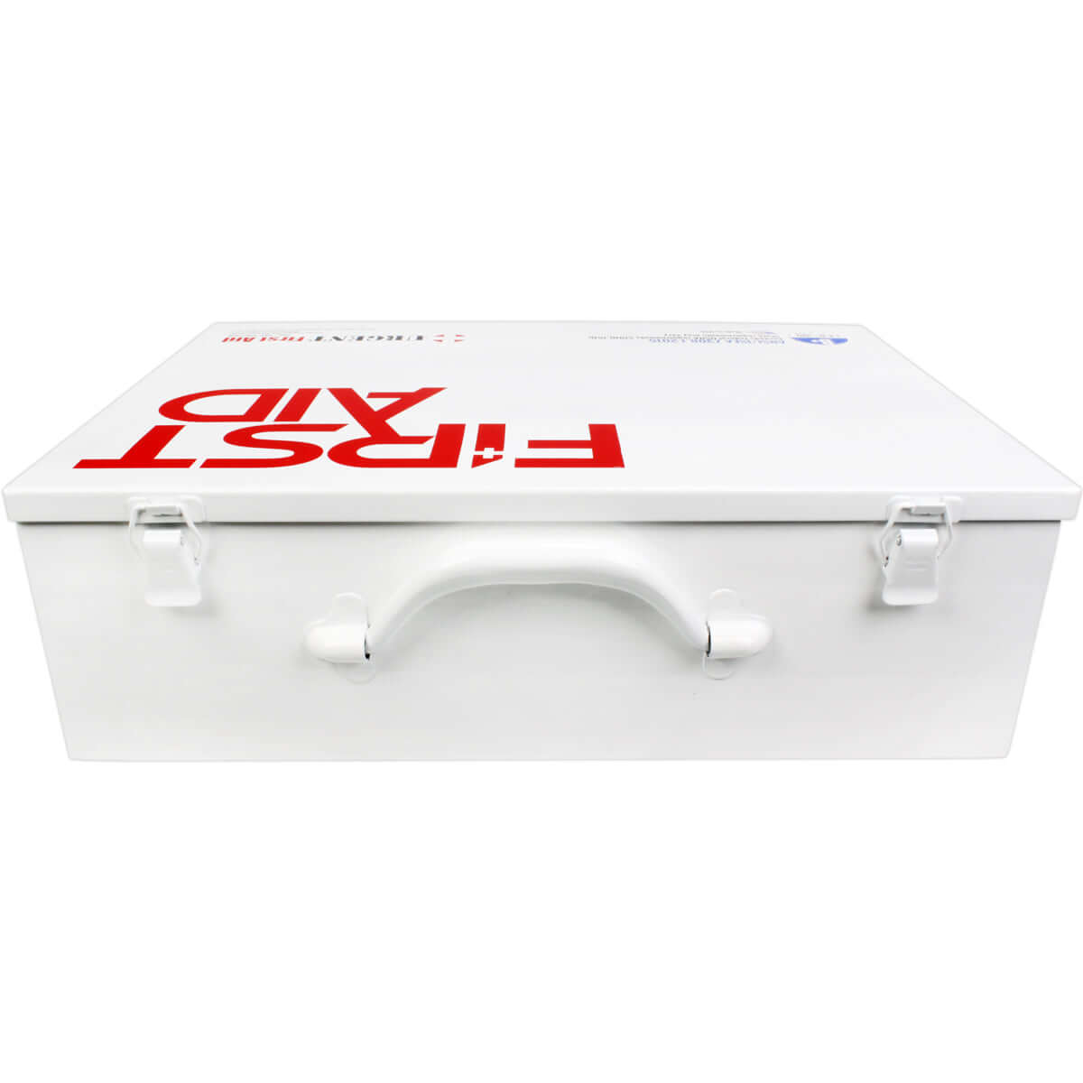  2 Shelf Industrial ANSI B+ First Aid Station with Door Pockets Urgent First Aid metal carrying handle