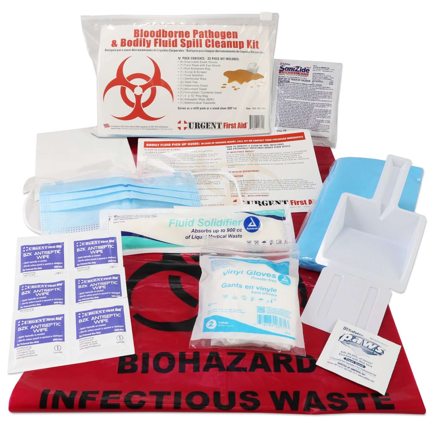 URG-3651 22 Piece Bodily Fluid Clean Up Pack / Bloodborne Pathogen Spill Kit Urgent First Aid®