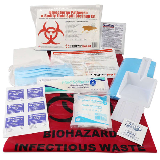 URG-3651 22 Piece Bodily Fluid Clean Up Pack / Bloodborne Pathogen Spill Kit Urgent First Aid®