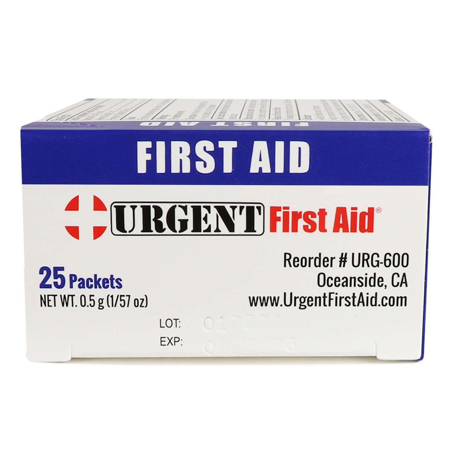 Triple Antibiotic Ointment, 0.5gm, 25 Packets Per Box packaging with box label showing 25 packets.