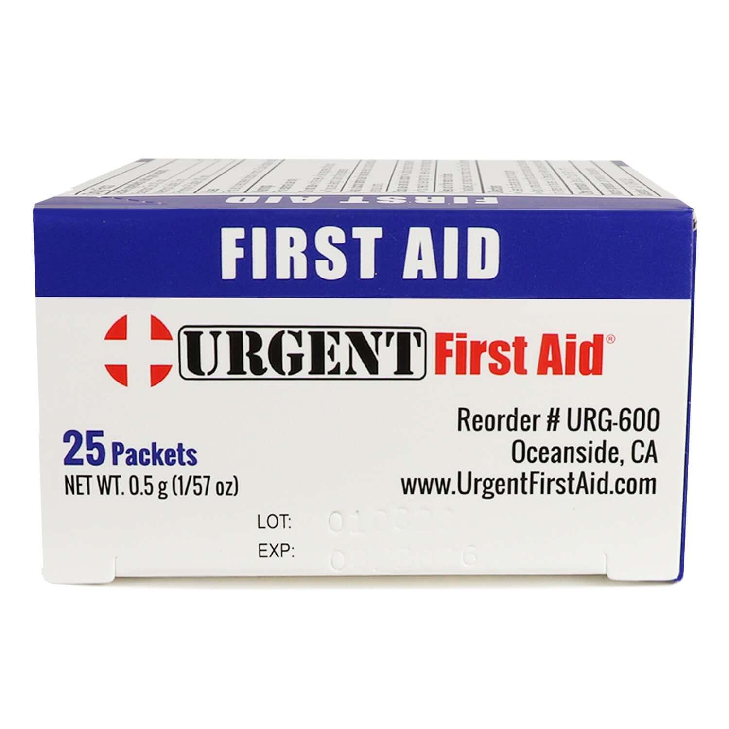 Triple Antibiotic Ointment, 0.5gm, 25 Packets Per Box packaging with box label showing 25 packets.