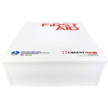 White metal 3 shelf first aid station heavy duty metal bottom for colleges, schools, business, retail stores, construction sites