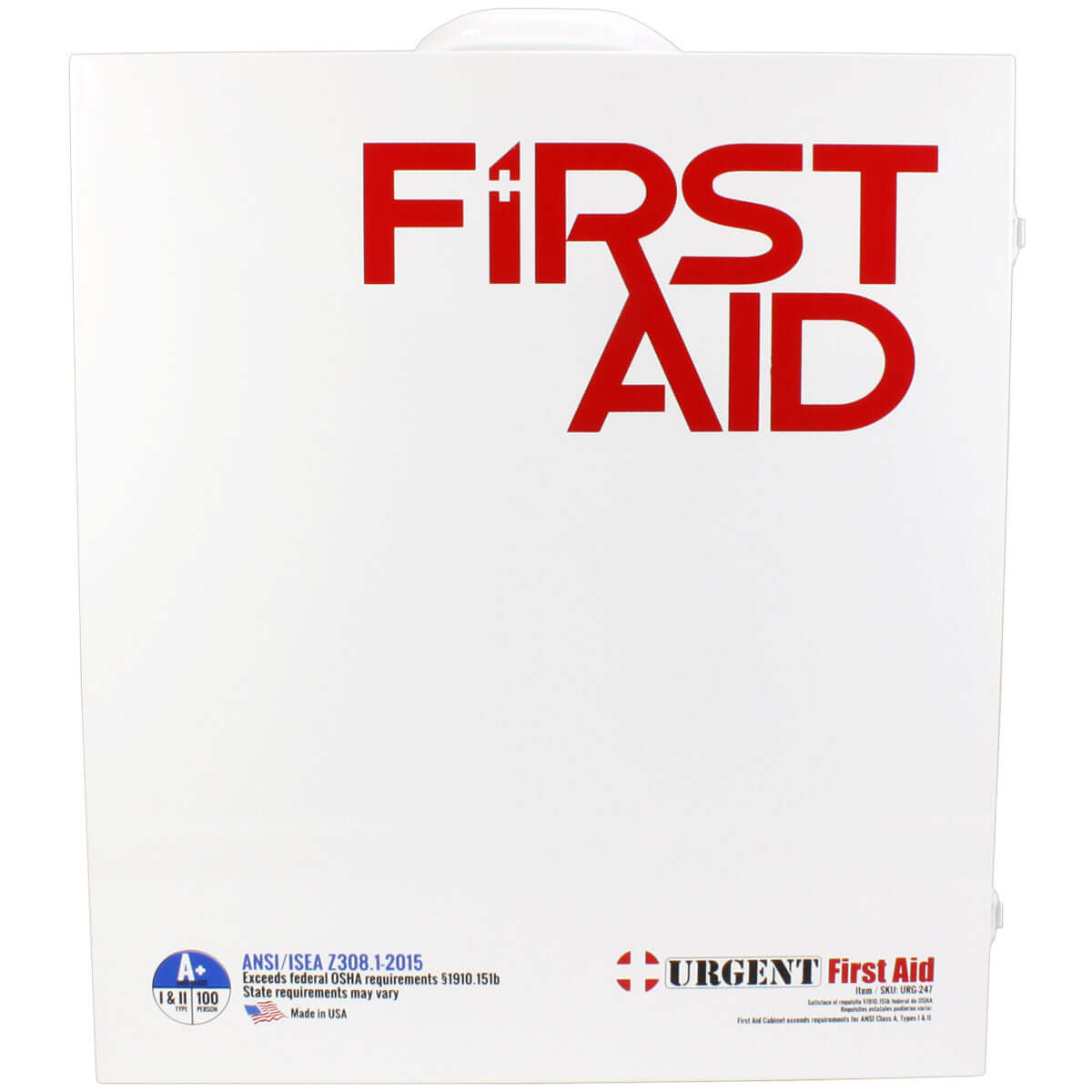 Metal white case of Industrial ANSI A+ First Aid Station with 3 shelves of first aid supplies