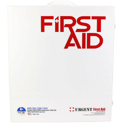 Metal white case of Industrial ANSI A+ First Aid Station with 3 shelves of first aid supplies