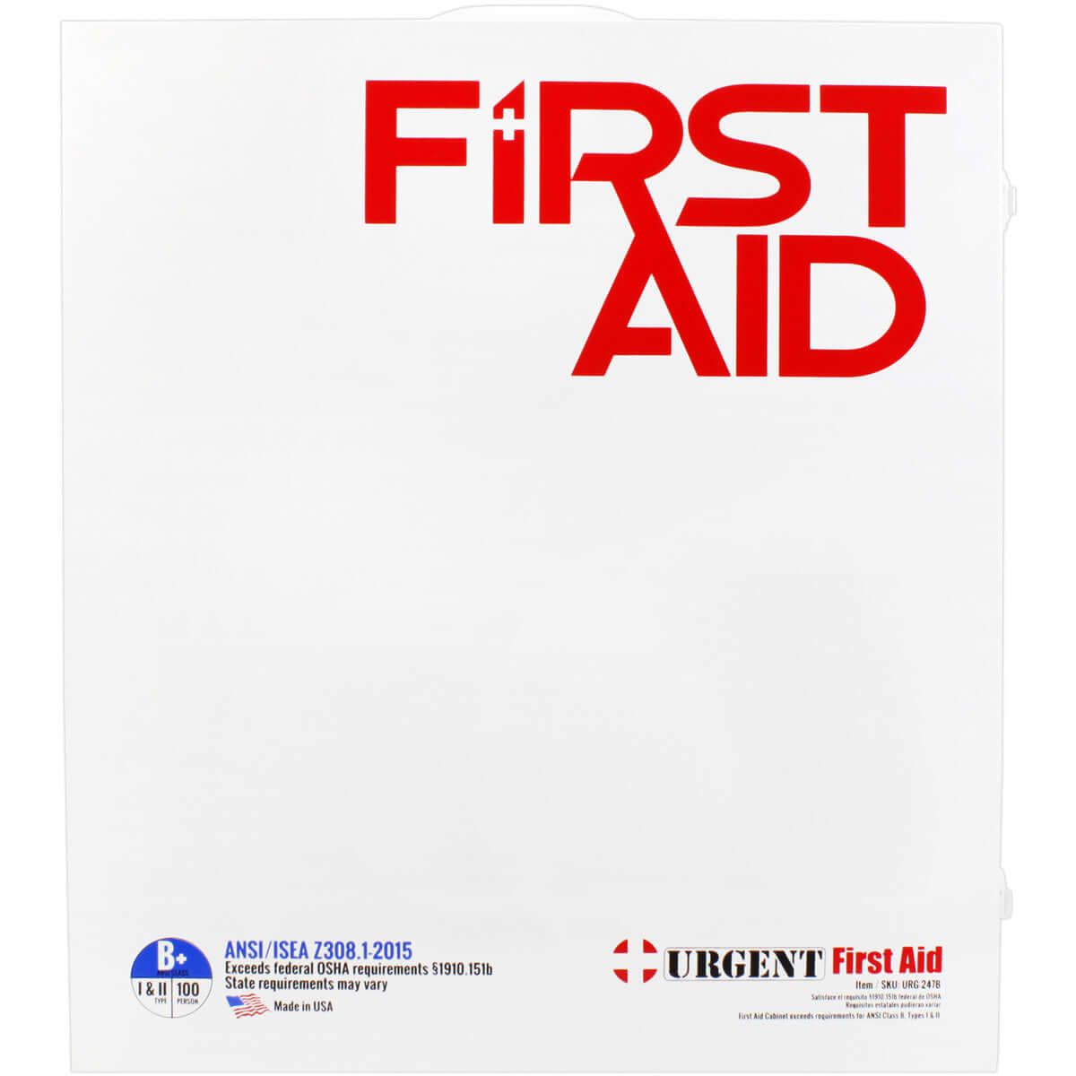 Metal white case of Industrial ANSI B+ First Aid Station with 3 shelves of first aid supplies