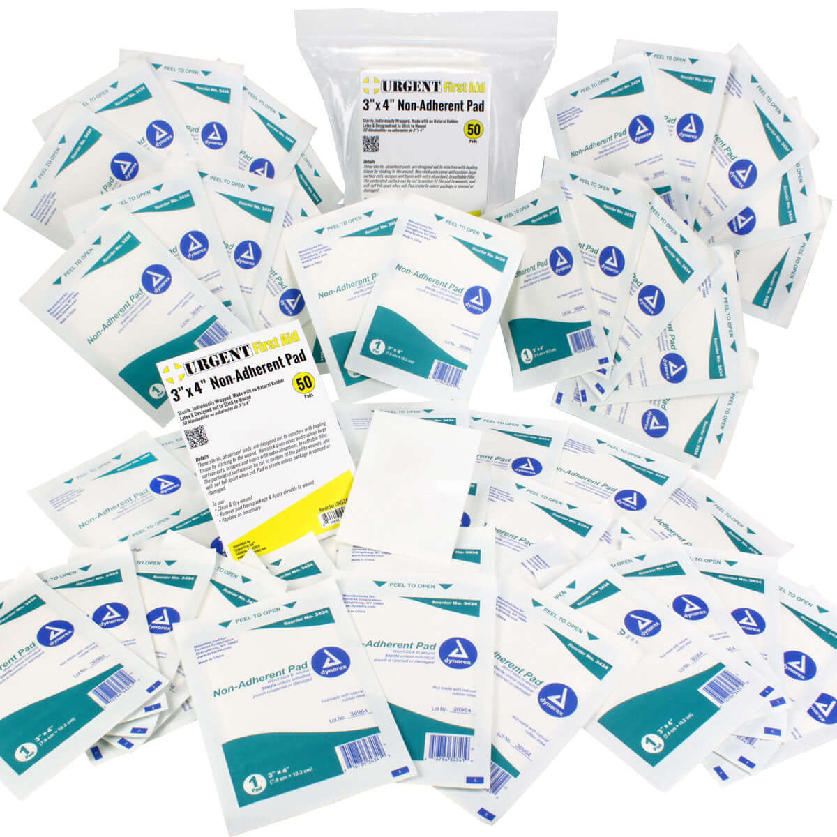 individually wrapped 3x4 inch non-adherent pad with  cover to prevent sticking to wounds