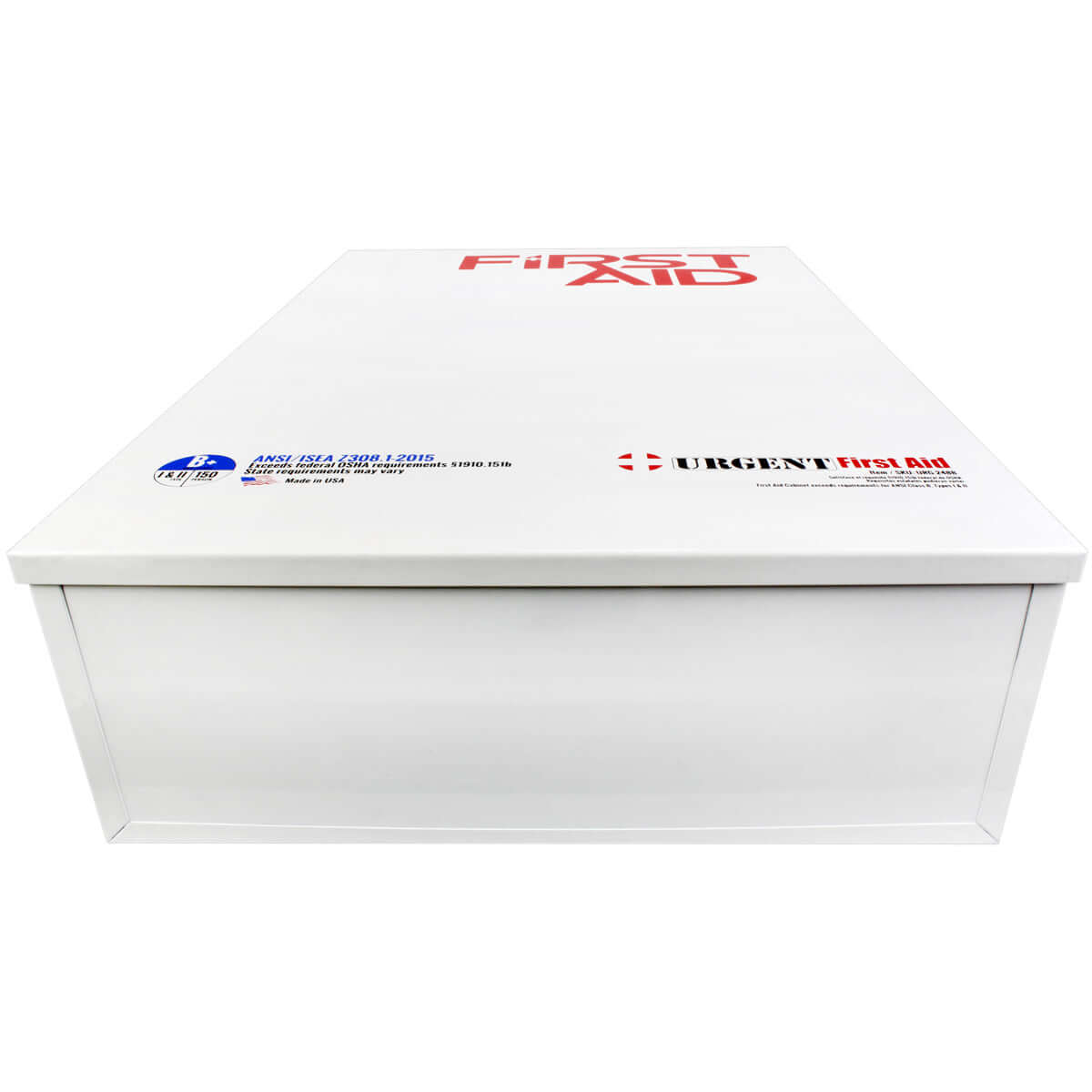 White metal 4 shelf first aid station ANSI B heavy duty metal bottom for colleges, schools, business, retail stores, construction sites