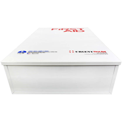 White metal 4 shelf first aid station ANSI B heavy duty metal bottom for colleges, schools, business, retail stores, construction sites
