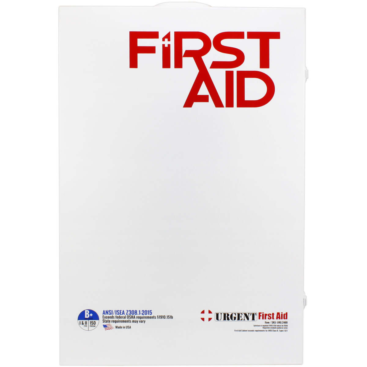 Metal white case of Industrial ANSI B+ First Aid Station with 4 shelves of first aid supplies