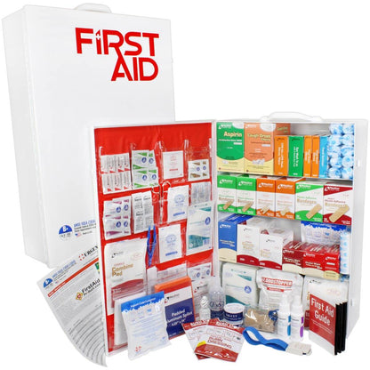 URG-248B 4 Shelf Industrial ANSI B+ First Aid Station with Door sleeve showcasing all first aid components