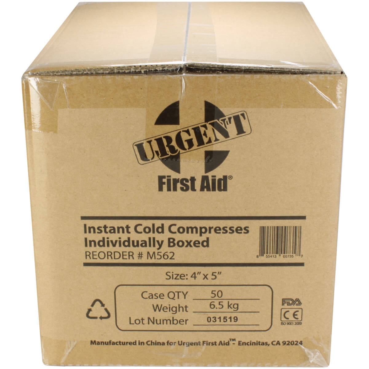 Urgent First Aid Branded carton of 50 individual retail box of instant ice packs for school, office and construction sites