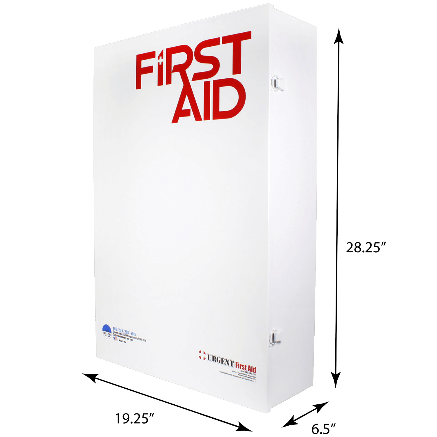 Extra large 5 Shelf Business and School ANSI A+ First Aid Station with Door Pockets dimensions of heavy duty metal case. 