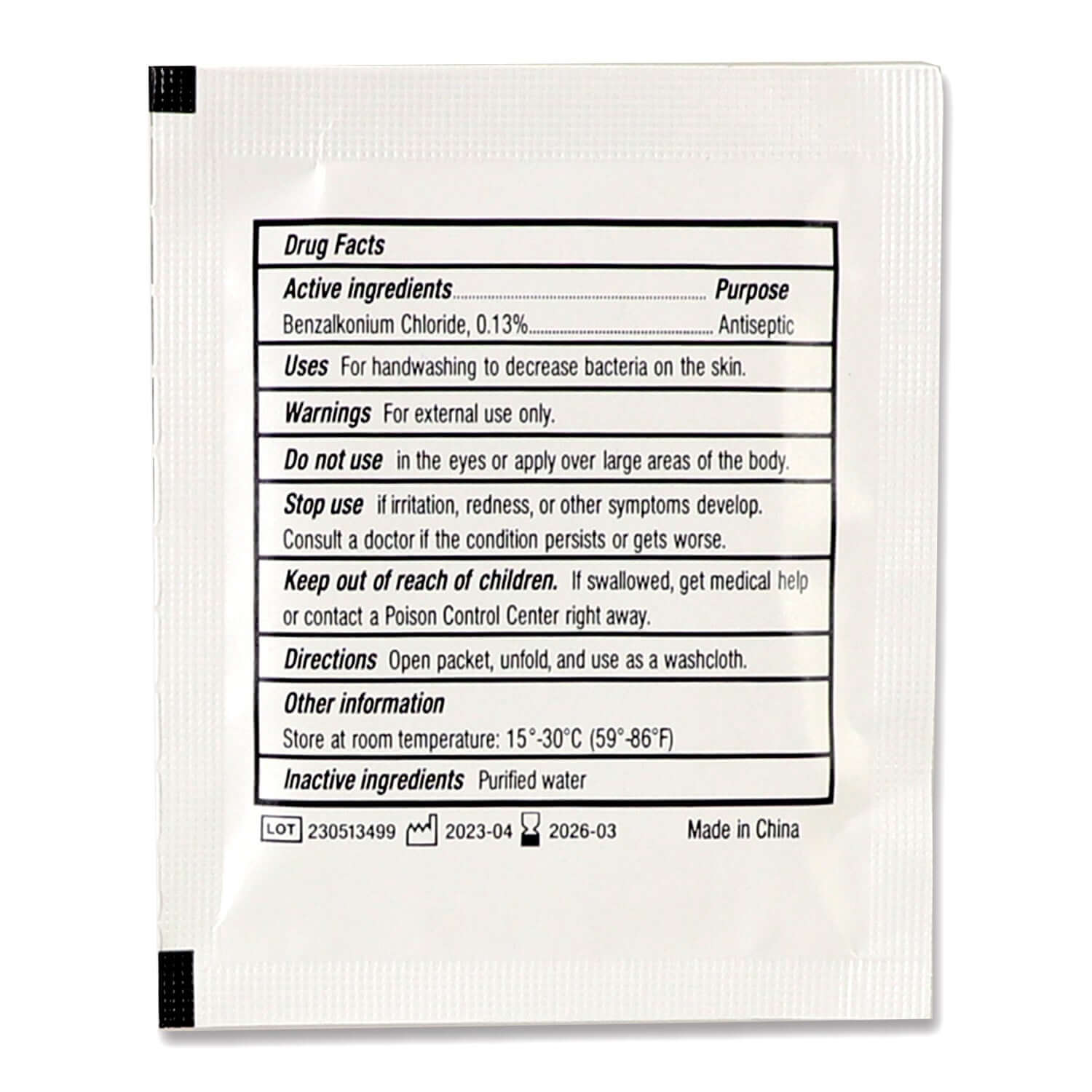 BZK Antiseptic Wipes, 100 Per Box drug facts, containing Benzalkonium Chloride 0.13% for antiseptic use.