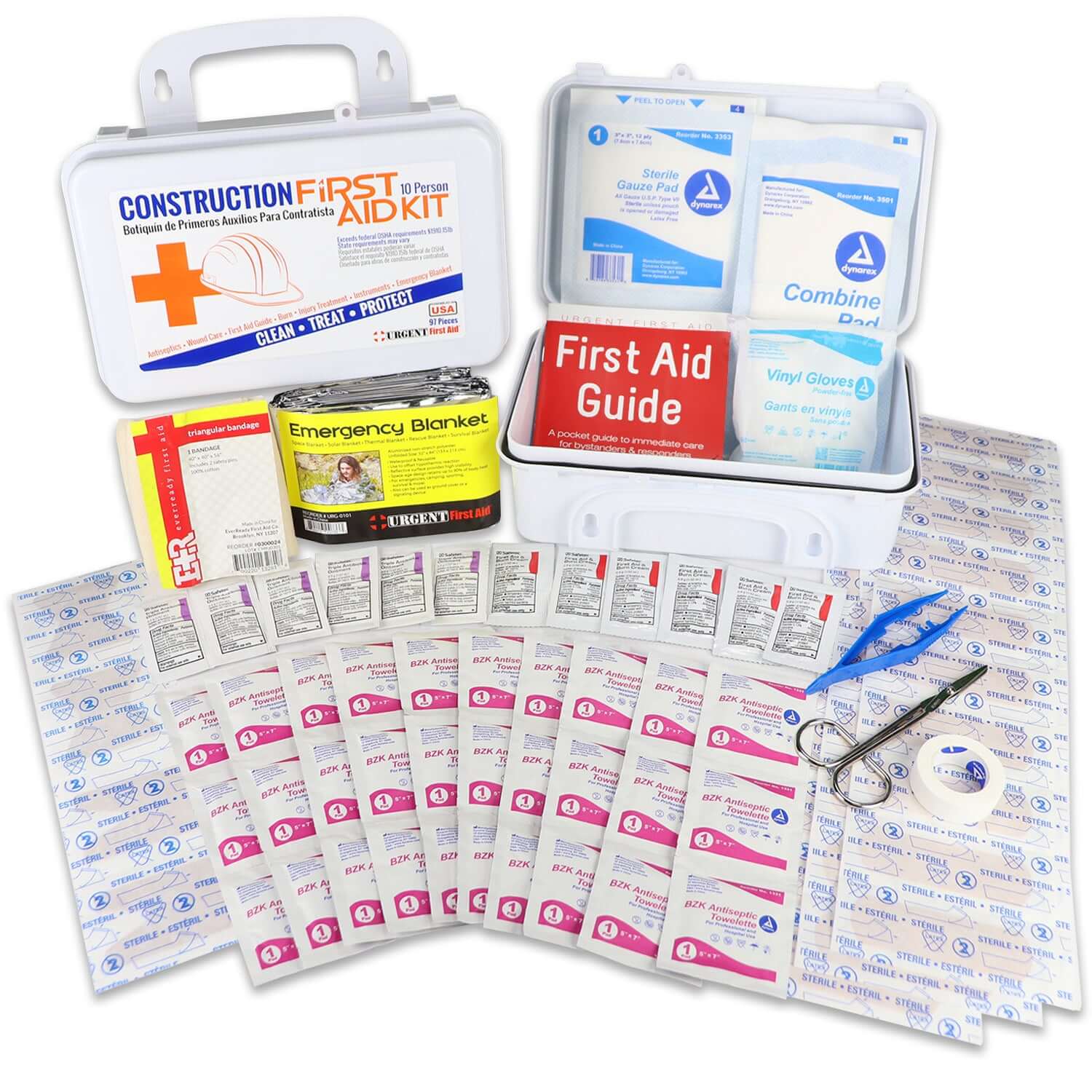 URG-3660 Bilingual OSHA Contractors First Aid Kit for Job Sites up to 10 People – Gasketed Plastic, 97 pieces Urgent First Aid®