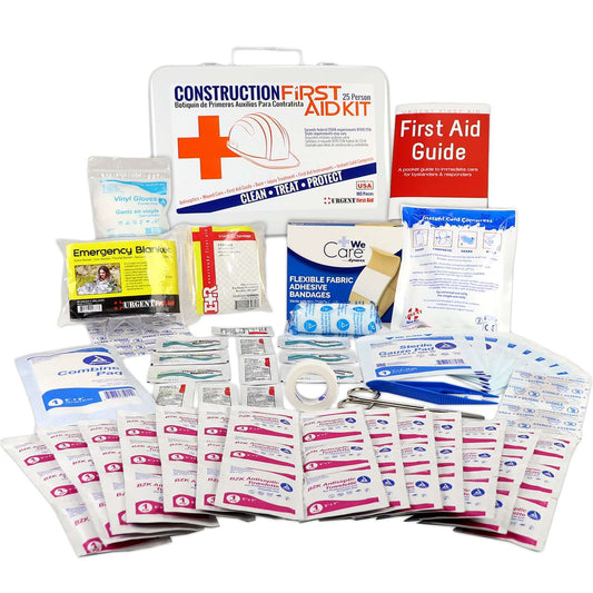 Bilingual OSHA Contractors First Aid Kit for Job Sites up to 25 People – Gasketed Metal, 180 pieces.