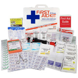 Bulk First Aid Kit, Plastic, 209 Pieces, ANSI B, 50 Person with contents displayed, compliant with OSHA standards.