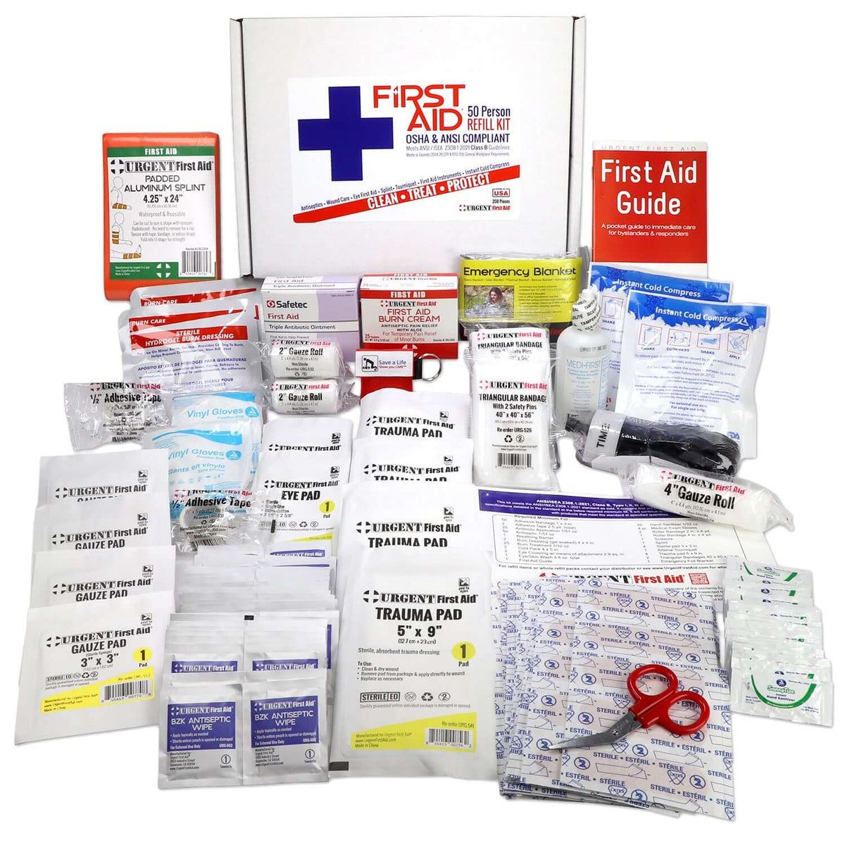 First Aid Backpack Refill Bulk First Aid Kit Refill 208 Pieces ANSI B 50 Person – Urgent First Aid®