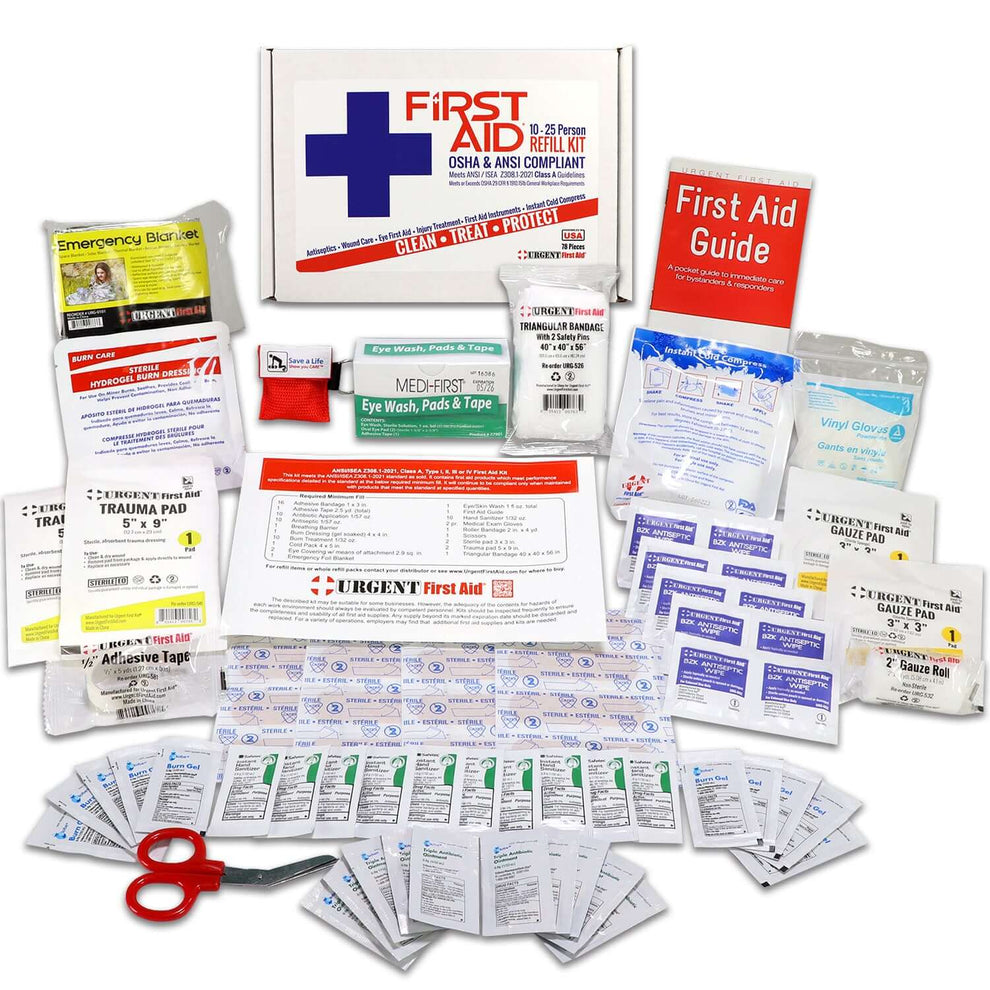 Bulk First Aid Kit Refill 78 Pieces ANSI A 25 Person – Urgent First Aid®