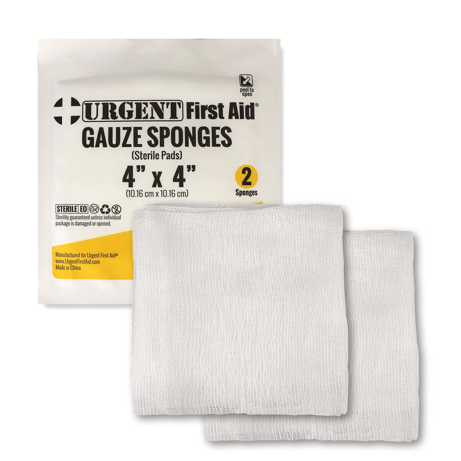 Gauze Pad Sterile 2 Pack featuring 4" x 4" sterile gauze sponges in a pack of two for wound dressing.