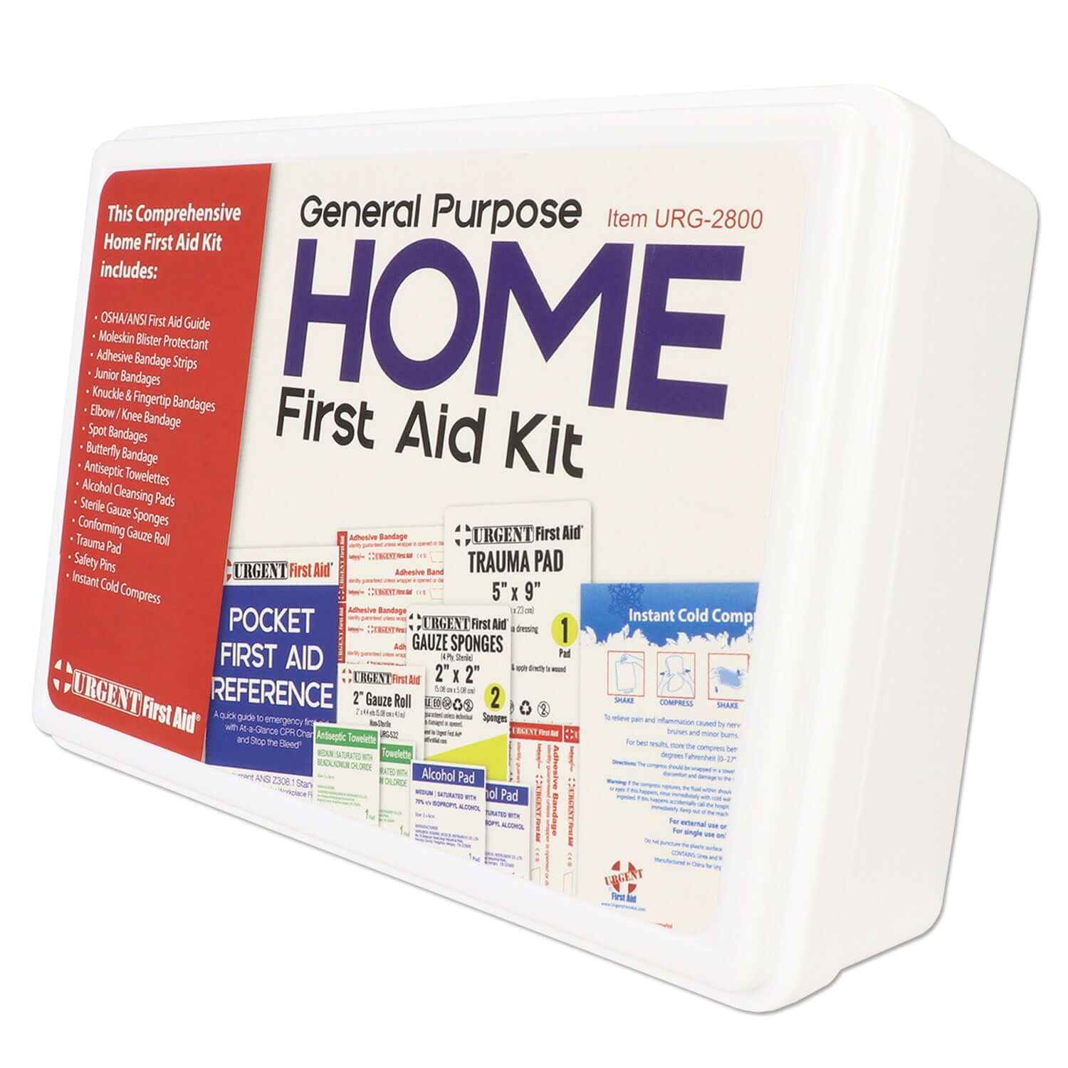 General Purpose Home First Aid Kit for Fundraisers in sturdy plastic box with first aid items.