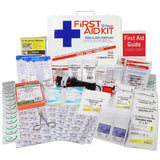 Bulk First Aid Kit, Metal, 209 Pieces, ANSI B, 50 Person with contents including bandages and emergency supplies.