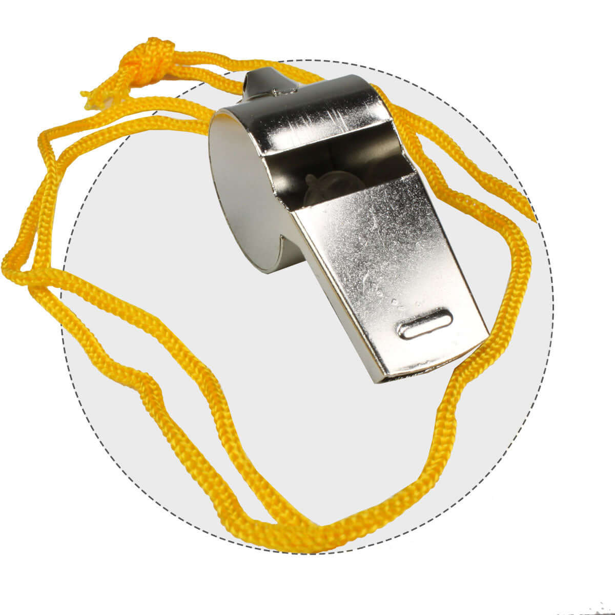 Swimming Pool and Lifeguard First Aid Kit - Metal whistle with yellow lanyard for safety and emergency signaling.