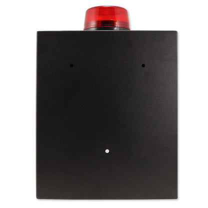 Naloxone Overdose Cabinet, Alarm and Strobe Light, Black, Metal with red strobe light on top.