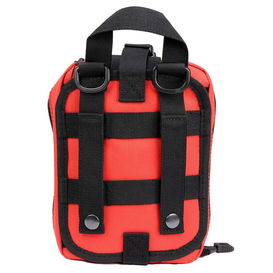 Bleeding Control Kit, Basic Individual, Red Molle Bag front view showcasing its durable design and secure straps.