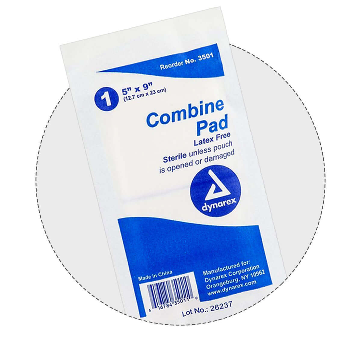 Combine Pad for first aid, latex free, 5" x 9", sterile unless pouch is opened or damaged
