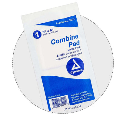 Combine Pad for first aid, latex free, 5" x 9", sterile unless pouch is opened or damaged