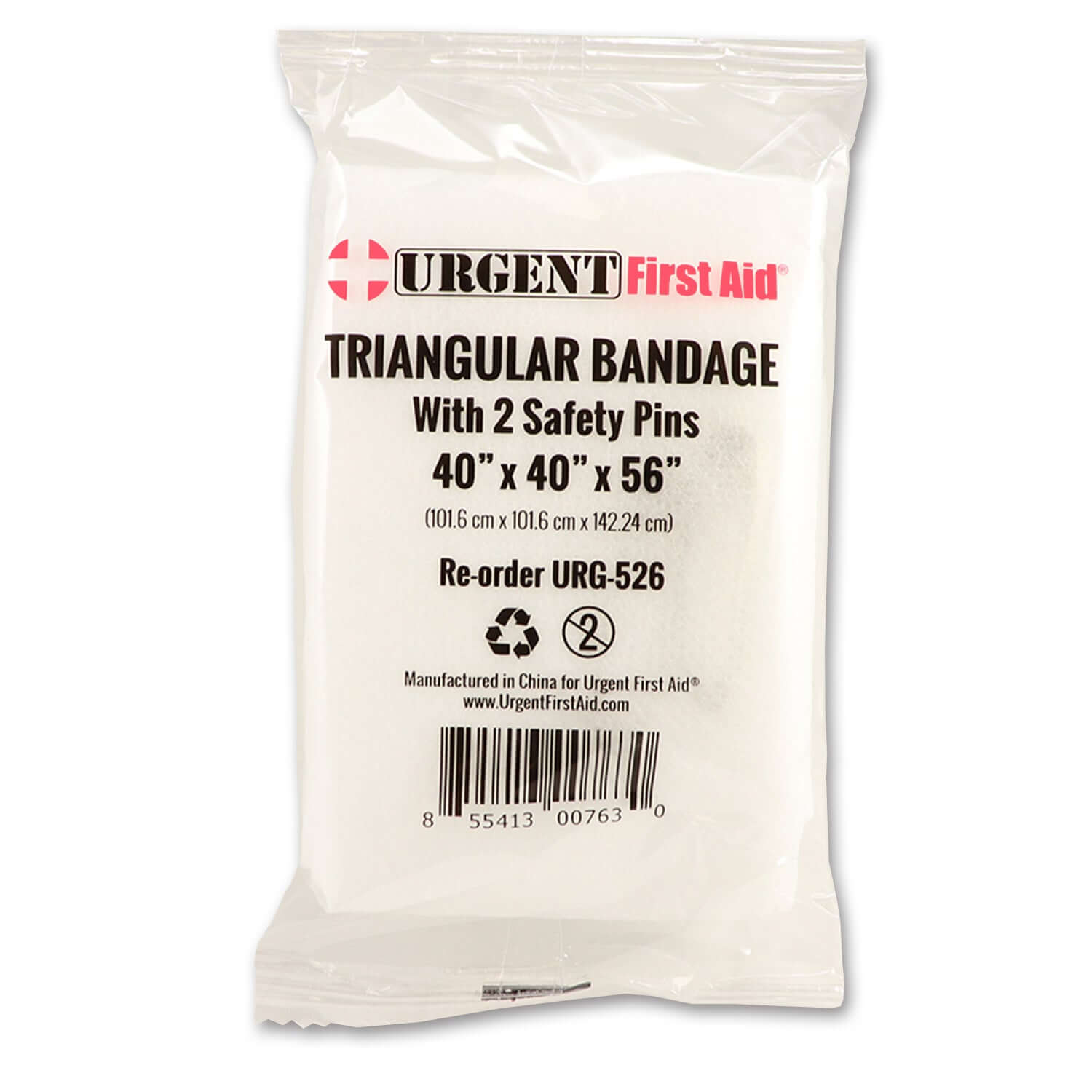 URG-526 Triangular Bandage with 2 Safety Pins, 40" x 40" x 56" Urgent First Aid®