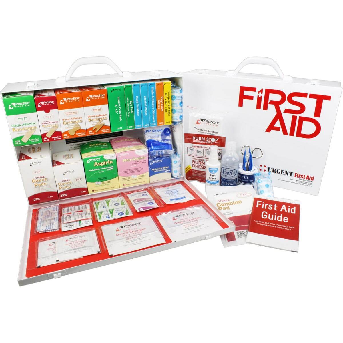 2-Shelf commercial ANSI A+ First Aid cabinet with Door Pockets metal white door open