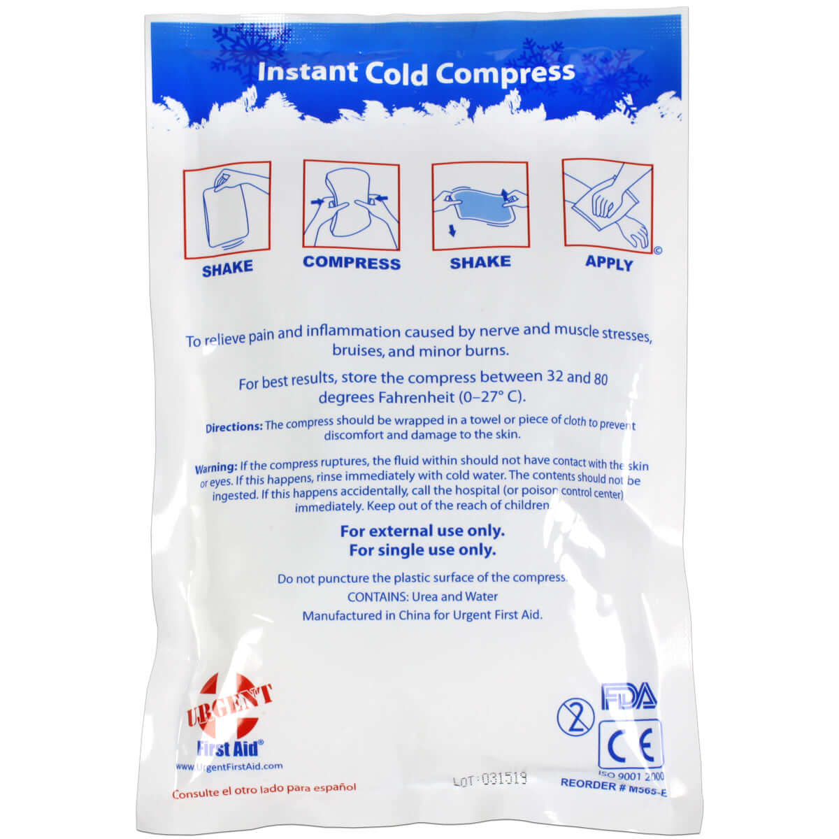 M565-E 6" x 9" Instant Cold Compress, 1 Each Urgent First Aid®
