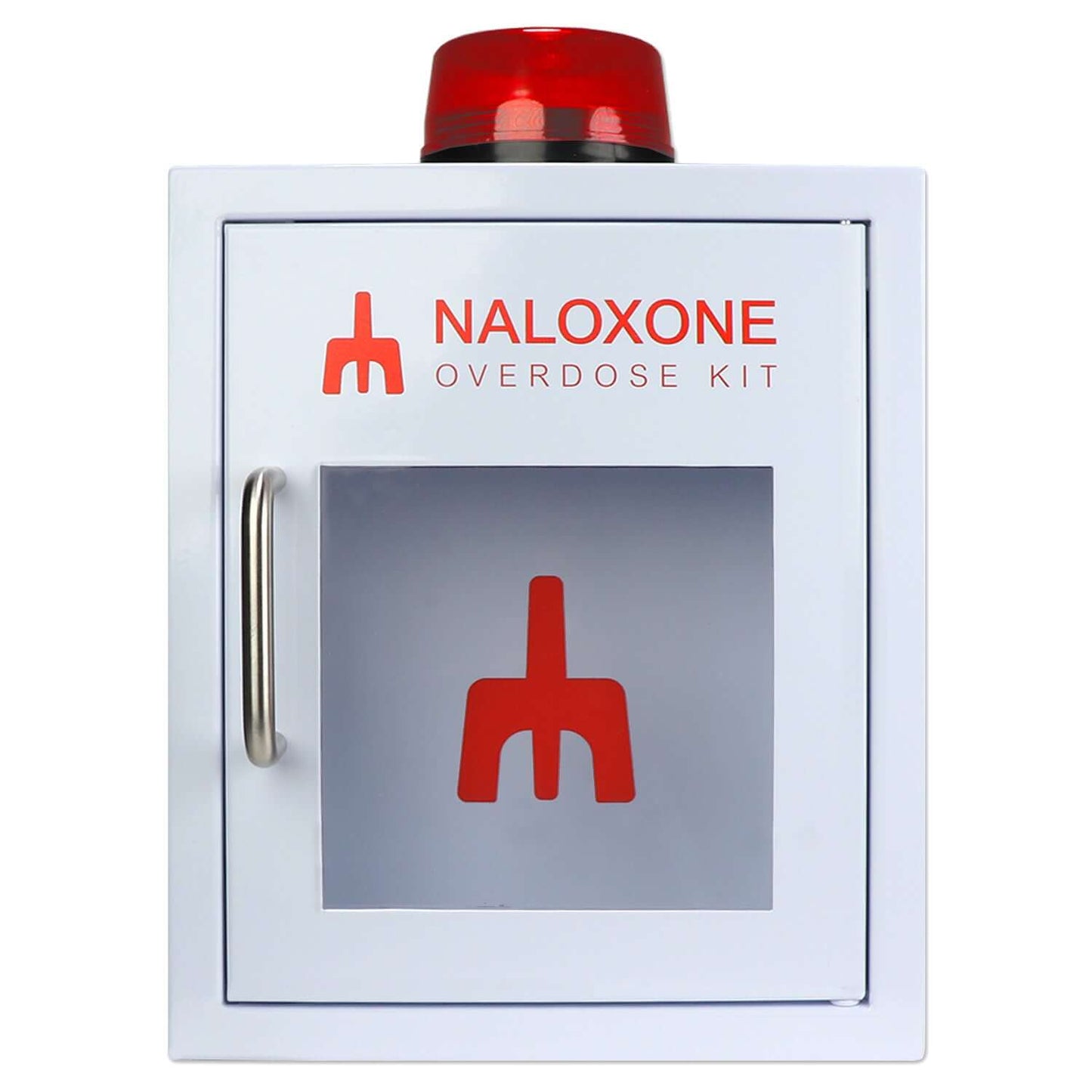 Naloxone Overdose Cabinet with alarm and clear window for visibility, designed for easy access in emergencies.