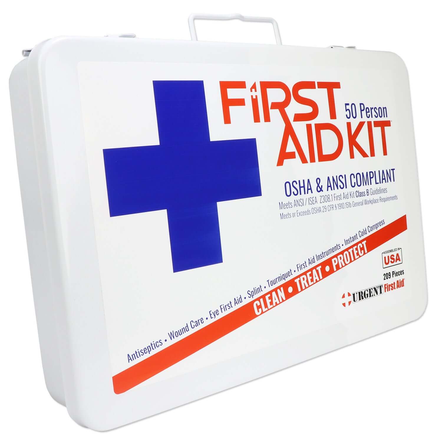 Bulk First Aid Kit, Metal, 209 Pieces, ANSI B, 50 Person in a portable steel case.