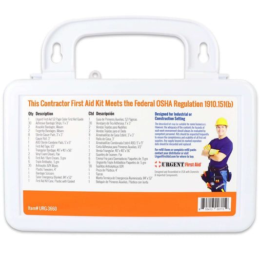 URG-3660 Bilingual OSHA Contractors First Aid Kit for Job Sites up to 10 People – back label