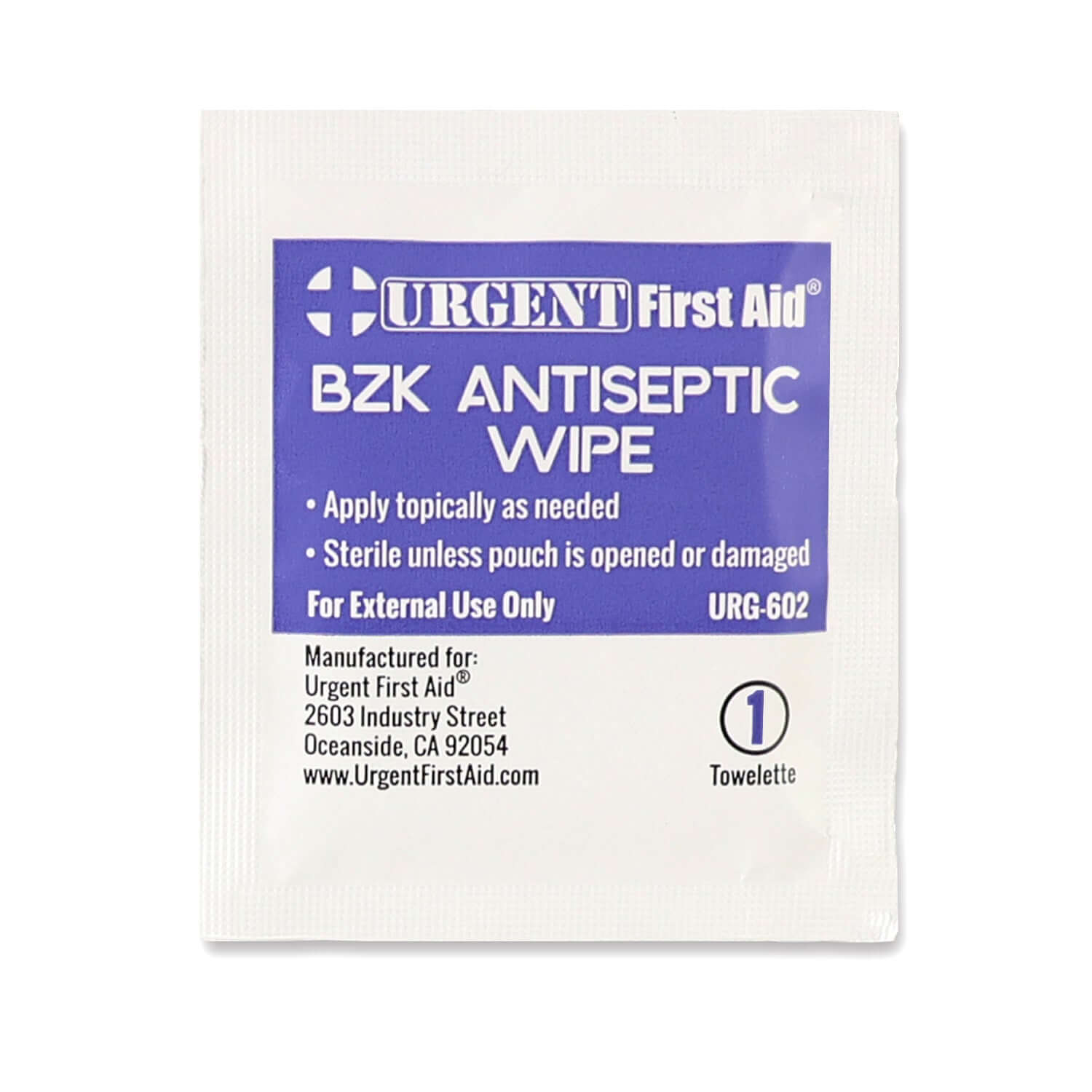BZK Antiseptic Wipes, 100 Per Box - Urgent First Aid antiseptic wipe packet, sterile for external use.