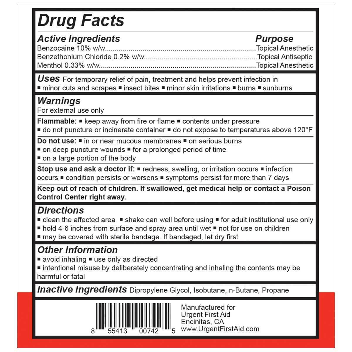 burn relief spray drug facts