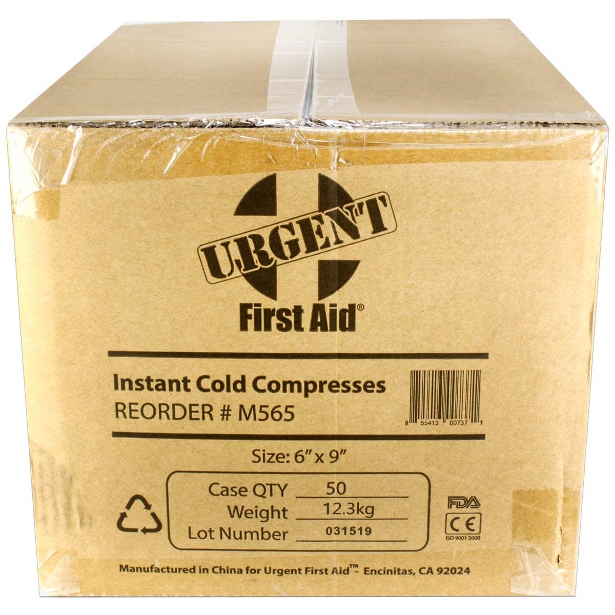 Instant Cold Compress, 6" x 9", Case of 50 - Urgent First Aid packaging, bulk case for first aid needs.