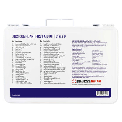 Bulk First Aid Kit, Metal, 209 Pieces, ANSI B, 50 Person in a sturdy case with detailed contents list.