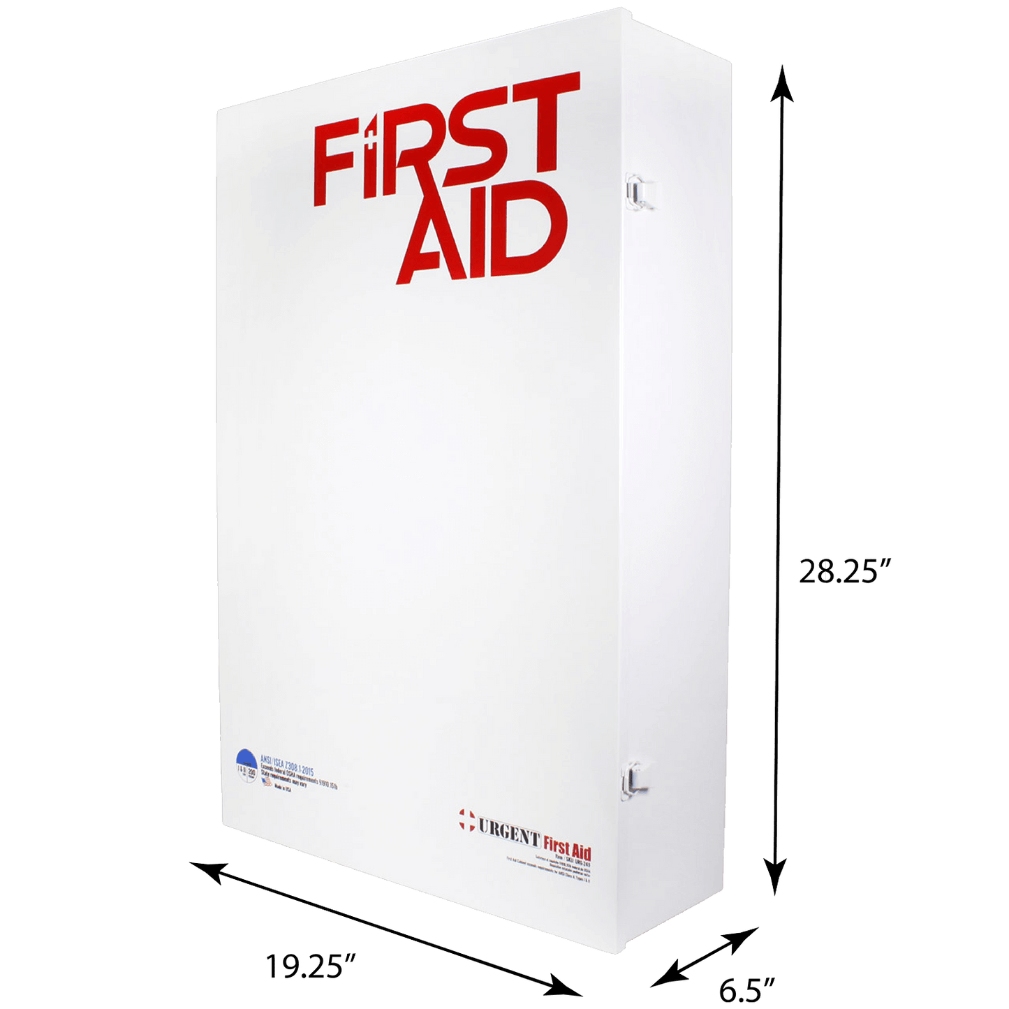 Extra large 5 Shelf Business and School ANSI B First Aid Station with Door Pockets dimensions of heavy duty metal case.